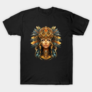 A pharaonic queen wearing a golden headdress and ancient Egyptian jewelry T-Shirt